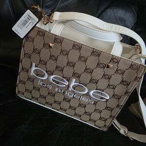 Bebe Los Angeles Beige and White Crossbody Bag
